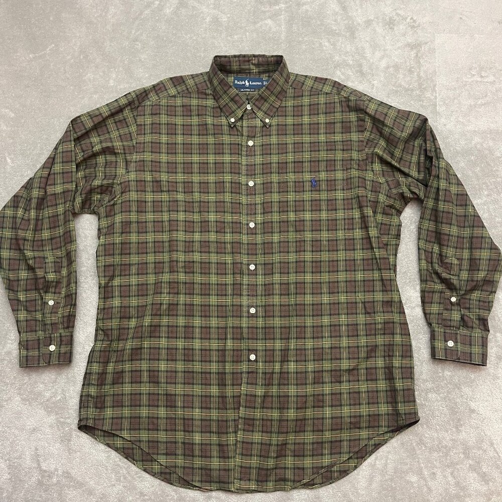 Vintage 90s Polo Ralph Lauren Shirt Mens Large Red Green Tartan Plaid